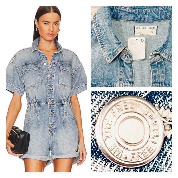 We the Free, XL, Denim Romper, Shirttails, Free People, Light Marrakesh, NWT! - Picture 6 of 14